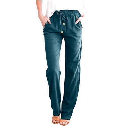 JZANHGAS Women's Pants,Summer New Wide Leg Pants for Women's Linen High Waisted Casual Drawstring Vacation Pants