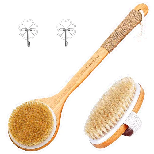 TEMEAYE Dry Brushing Body Brush Sets Wooden Handle Combined with Medium Strength Natural Bristles Gentle Exfoliator Remove Cellulite Lymphatic Drainage Makes The Skin of The Entire Body Softer