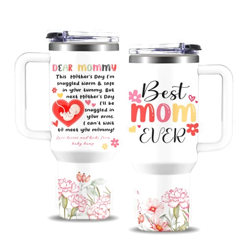 NIAXAUYT New Mom Gifts for Women, Mama, Wife - Best Mom Ever Tumbler 40oz - Baby Bump Gifts for Mom to Be - Gift for First Time Moms - Pregnant Gifts for Women - Birthday, Mothers Day Gifts for Expecting Mom