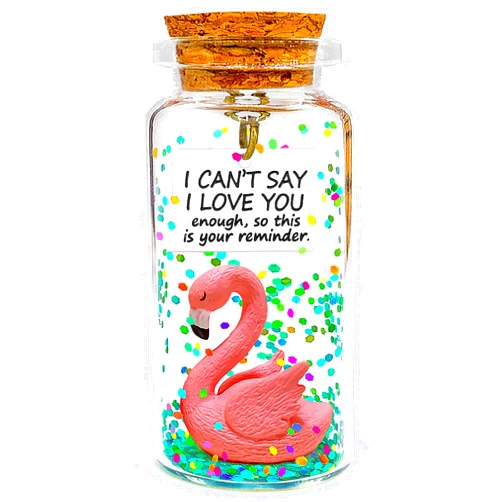POPUPONY Flamingo Anniversary I Love You Tiny Message in a Bottle Presents Cute Romantic Gifts for Her Him Girlfriend Boyfriend Wife Husband Couples Fun Birthday Valentines Wedding Love Gift