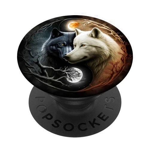 JingleDesigns Yin and Yang Wolf Gift Cool Yin and Yang White and Black Wolf Wolves Lover Gift PopSockets Adhesive PopGrip