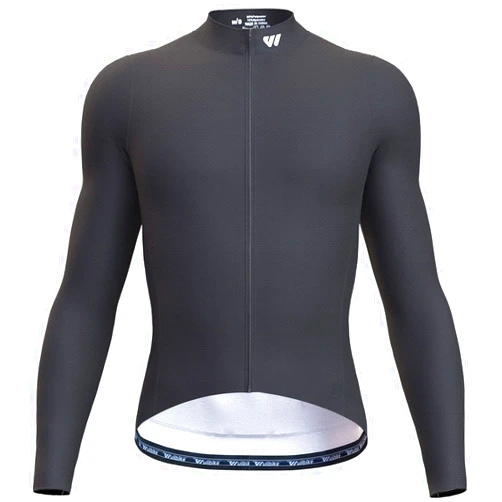Wulibike Men's Cycling Jerseys Long Sleeve Bike Biking Shirts Full Zip with Pockets Road Bicycle Clothing Black