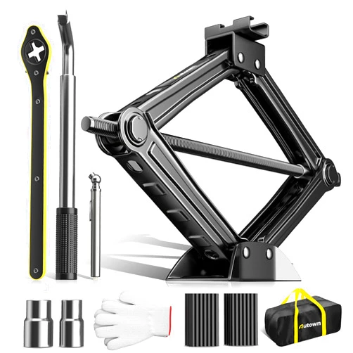 AUTOWN 10PCS Car Jack Kits, Scissor Jack with 2 Ton (4409 lbs) Capacity, Tire Changing Kits with Ratchet Handle and Lug Wrench, for Auto/SUV/MPV