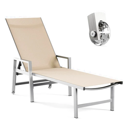 Vexwalx Patio Chaise Lounge Chair Outdoor with Wheels&Armrests, Aluminum Pool Lounge Chairs 5-Position Adjustable Recliner, Outdoor Beach Lounge Chairs for Poolside, Patio, Deck, Yard, Khaki