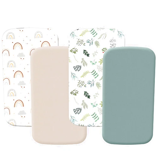 Haleeone 4 Pack Bassinet Sheets 20” x 35”, Compatible with Besrey, Foalom, MiClassic, Milliard and Large Bassinet Mattress, Soft and Skin-Friendly, Mint Green and Color Rainbow