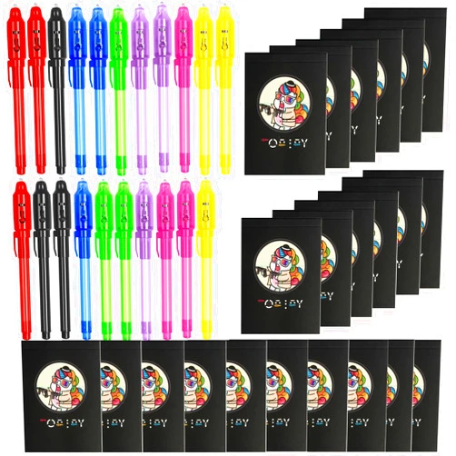 CQACQ 42 Pcs(21 Pcs pen+21 Pcs Mini Notebooks) Invisible Ink Pen with UV Light for Kids,Perfect for Spy Parties, Escape Room, Birthday Parties,Christmas Gatherings,End-Student Gifts!