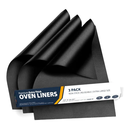 Linda's Essentials Oven Liners for Bottom of Oven - 3 Pack Large Heavy Duty Mats, 16.25”x23” Non-Stick Reusable Liner for Electric, Gas, Toasters, Grills - BPA & PFOA Free Kitchen Accessory to Keep It Clean (Black)
