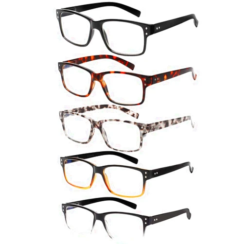 NORPERWIS 5 Pair Reading Glasses Quality Lightweight Blue Light Blocking Eyeglasses with Spring Hinge Readers for Women Men (5 Pack Mix Color-5, 1.50)