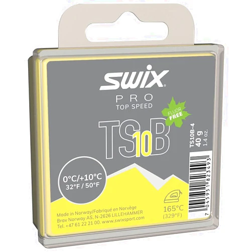 Swix TS10B-4 - TOP Speed Wax - TS8B Black - 32+ Degrees Fahrenheit - 40g Bar - Fluoro Free - Ski or Snowboard - FIS Approved Dirty or Man-Made Snow Formula