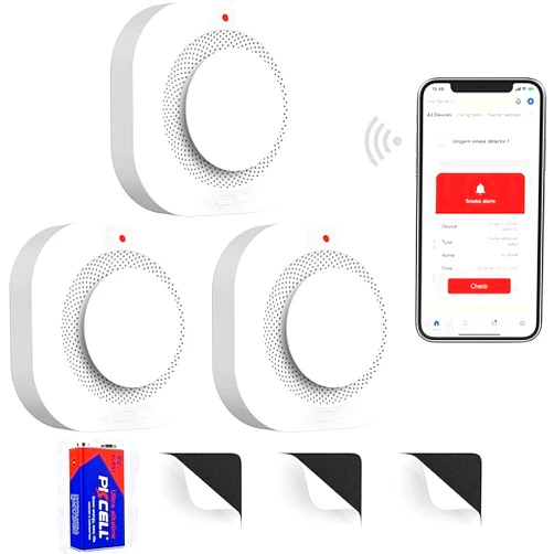 Uingarm Smart Smoke Detector Fire Alarm with Replaceable Battery, Wi-Fi Smoke Detector, Real-Time App Notifications, 3-Pack