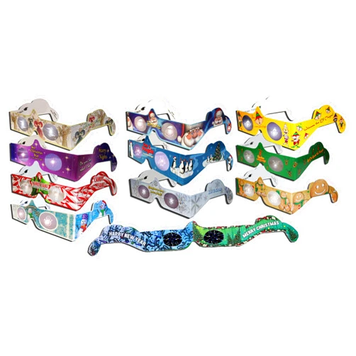 HolidayEyes(R) Christmas Glasses 22 Pair Variety Pack - 2 Each of 10, See Santa, Snowmen, Reindeer, Candy Canes, Elves, etc, and 2 Christmas/New Years Fireworks Glasses - All Folded - Ready to wear