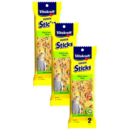 Vitakraft Crunch Sticks Kiwi & Lemon Flavor Bird Treat for Cockatiels (2 Sticks), 3.5 oz (Pack of 3)