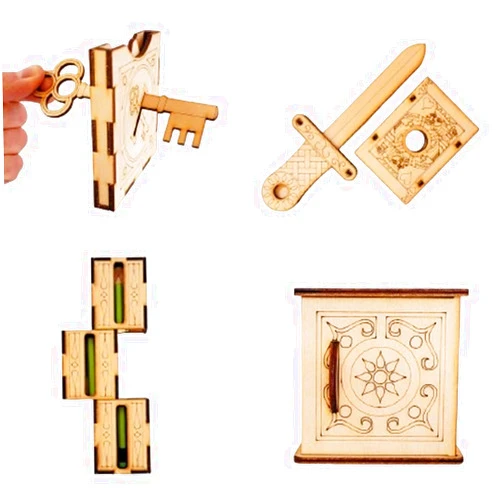 Rafonie Wooden Magic Set, Handcrafted Wood DIY Magical Sets, Wooden Sword Through Finger Trick, Magic Pencil Box, Key Through Coin Magical Tricks,Easy Funny Magic for Adult, Kids