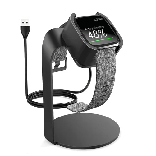 Kmasic Charger Stand Compatible with Fitbit Versa/Fitbit Versa Lite, Portable Magnetic Charging Dock Station Replacement USB Charger Cable Cord for Fitbit Versa/Fitbit Versa Lite, Black