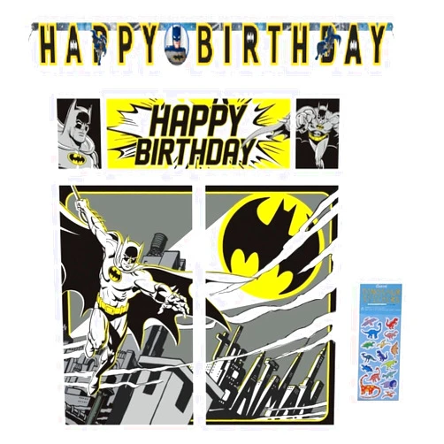 Unique Batman Birthday Party Supplies Bundle Pack includes Happy Birthday Banner and Scene Setter Photo Backdrop
