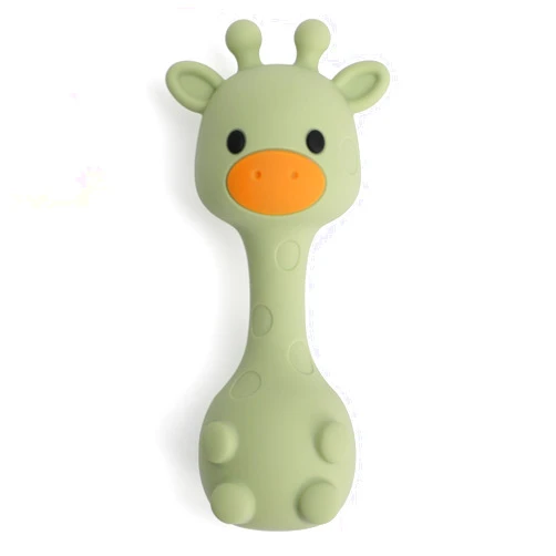TOPGOMES Silicone Teether for Babies, Food Grade Silicone Little Giraffe Shaker Rattle Toy | Easy to Grip | BPA Free (Olive Green)