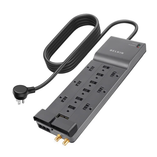 Belkin Power Strip Surge Protector with 12 AC Multiple Outlets, 10 ft Long Flat Plug Heavy Duty Extension Cord for Home, Office, Travel, Computer Desktop, Laptop & Phone Charging Bricks (4,156 Joules)