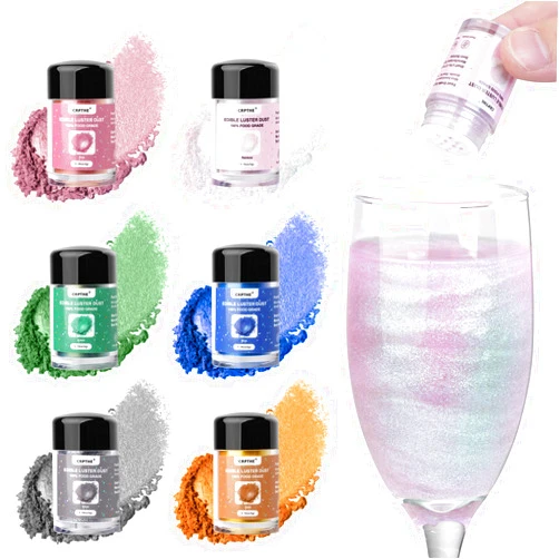 CRPTHE 6 Colors Luster Dust Edible Set, Edible Glitter for Cocktails, Food Grade Glitter Shimmer Sprinkle Powder for Drinks, Baking, Beverages, Cakes, Strawberries, Cookies, Fondant, Vegan(5g/Bottle)