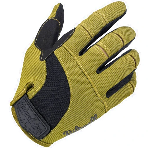 Biltwell Moto Gloves | Motorcycle Gloves | Abrasion Resistance | Breathable Fabric | Open Cuff | Olive Black
