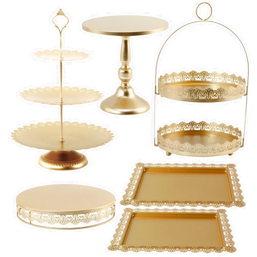 QENUIITEA 6 Pcs Gold Cake Stands Set, QENUIITEA Cake Display Pedestal Tiered Cupcake Holder Dessert Plate Serving Tower Tray Decorative for Wedding Birthday Party Baby Shower Celebration