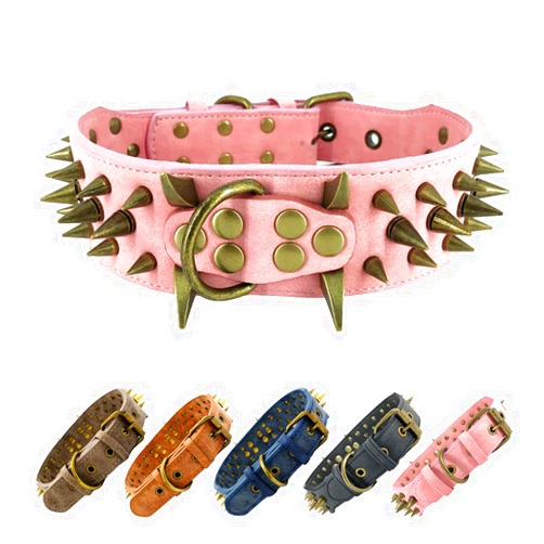 UVONOKAY The Mighty Large Spiked Studded Dog Collar - Protect Your Dog's Neck from Bites, Durable & Stylish, for Large Dogs (Pink L)