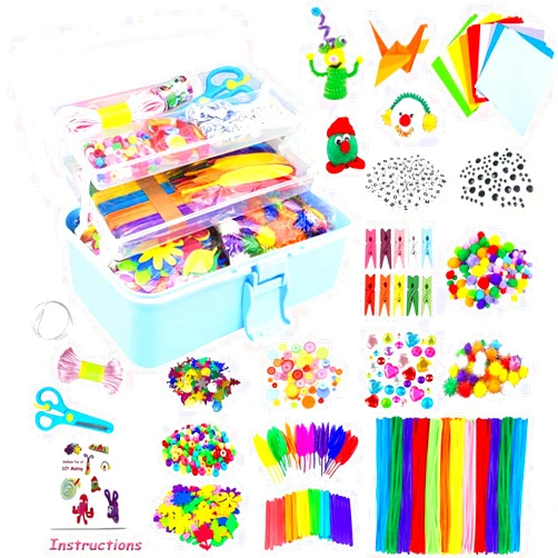 VLUSSO Arts and Crafts Supplies for Kids DIY Craft Kits Art Supplies Materials Kids Crafts Set with Pipe Cleaners Craft Box Preschool Homeschool Toys Gift for Boys and Girls Age 4 5 6 7 8