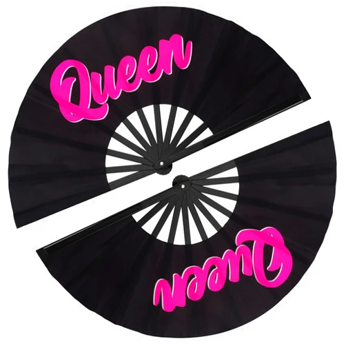 Maitys 2 Pack Large Folding Rave Fans for Women Men, Nylon Hand Fans Loud Snap Sound Foldable Fan for Line Dancing Stage Performance Chinese Kung Fu Festival Dance Decor(Black,Queen)