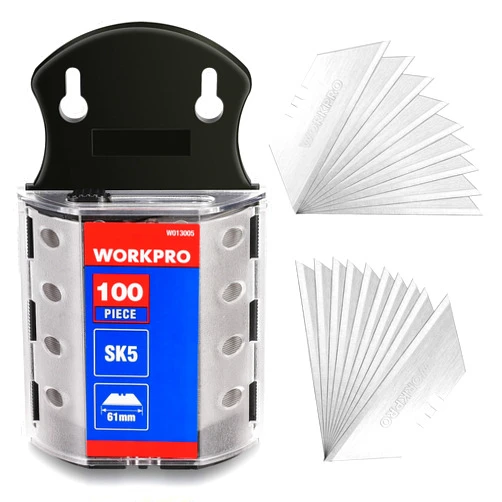 WORKPRO Utility Knife Blades, SK5 Steel, 100-Pack with Dispenser