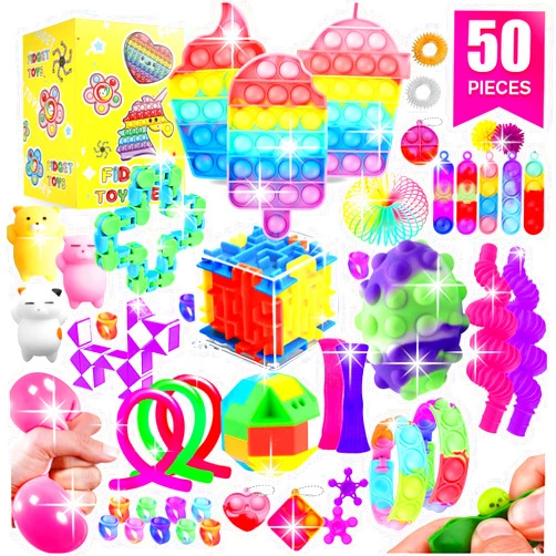 SUNNERLY Fidget Toys, 50 Pack Sensory Toy Set Bulk Stocking Stuffers Carnival Treasure Box Classroom Prizes Gifts Party Favors for Kids Adults Boys Girls, Stress Relief Anxiety Relief Autism Autistic