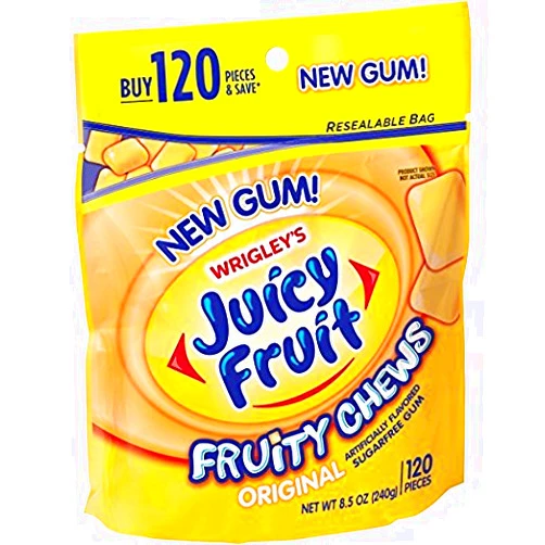 Antarctica Juicy Fruit Fruity Chews Original Sugarfree Gum, 120 piece bag (4 Pack)