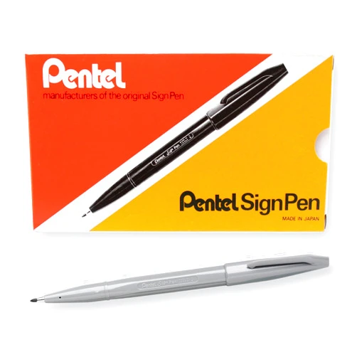 Pentel Sign Pen Fiber-Tipped Pen, Gray Ink, Box of 12 (S520-N)