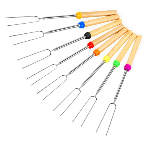 SZGSBB Marshmallow Roasting Sticks, Smores Sticks, Hot Dog Sticks for Campfire, Roasting Sticks, Extendable, Wooden Handle, 8 Pack, 32