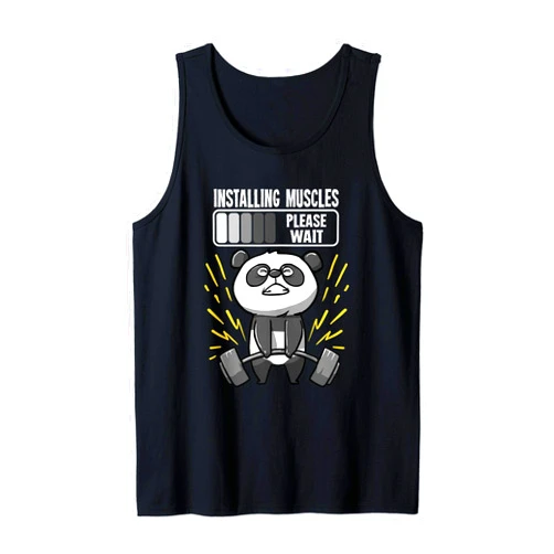 Funny workout Fitness Gift Funny Panda Installing Muscles Please Wait Gym Fitness Tank Top