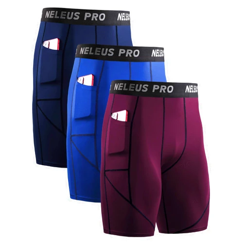 NELEUS Men's 3 Pack Running Compression Shorts with Pockets