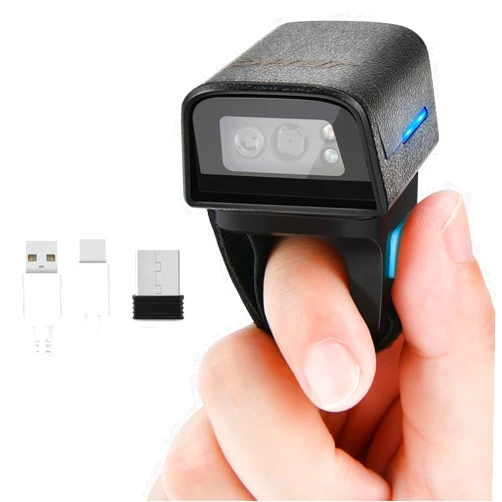 JRHC 1D 2D Bluetooth Portable Ring Barcode Scanner, Wearable Mini Barcode Reader with Wireless 2.4Ghz &Bluetooth &USB Wired 3 in 1, Connectable Windows/Mac OS/Android