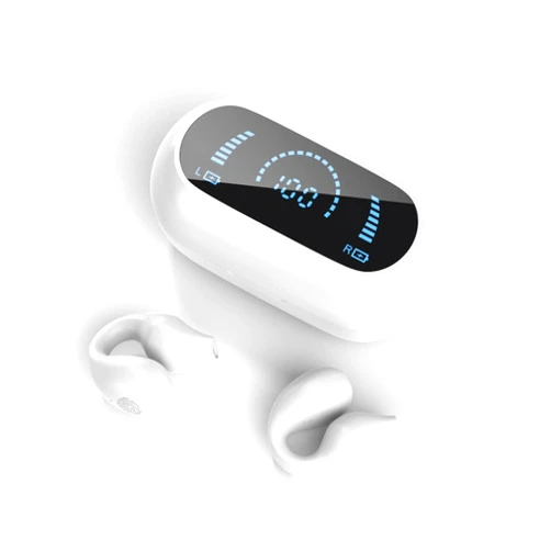 MonAdd White Open Ear Headphones,Wireless Bluetooth Headphones, Earbud & in-Ear Headphones, Wireless Sport Earbuds, Bluetooth 5.3 Clip-on Earphones, 30 Hours Playtime with Case (led Display)