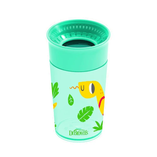 Dr. Brown's Dr. Brown’s Milestones Cheers 360 Cup Spoutless Transition Cup, Travel Friendly & Leak-Free Sippy Cup, Turquoise Snake, 10 oz/300 mL