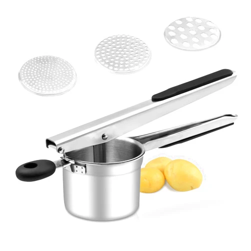 BYZCYSG Potato Ricer, 3 Interchangeable Discs, Stainless Steel, for Fluffy Mashed Potatoes Potato Press, and Kitchen Tool for Thin, Medium, or Thick Fluffy Mashed Potatoes