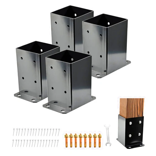 Minneer 6x6 Post Base Black Square Brackets 4PCS Internal Size 5.5