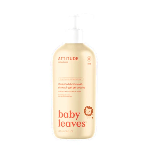 ATTITUDE 2-in-1 Shampoo and Body Wash for Baby, EWG Verified, Dermatologically Tested, Vegan, Pear Nectar, 16 Fl Oz