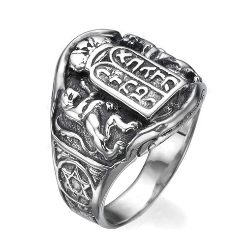Baltinester Support Israel - 925 Sterling Silver Ten Commandments and Regal Lions Jewish Ring for Men with Hebrew Letters and Star of David Size 4 to 13.5 Jewelry