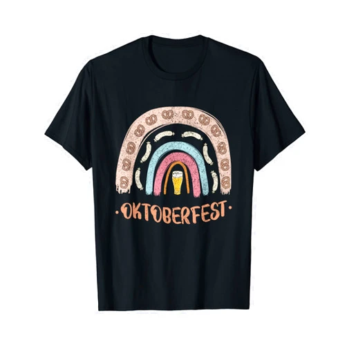 Retro Rainbow Bavarian Munich Dirndl Party Costume German Oktoberfest Sausage Pretzel Beer Vintage Rainbow T-Shirt