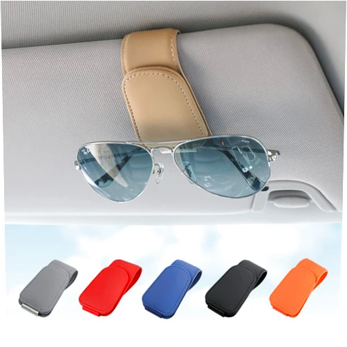 KanSmart Sunglass Holder for Car Visor Sunglasses Clip Magnetic Leather Glasses Eyeglass Holder Truck Car Interior Accessories Universal for Woman Man -Beige