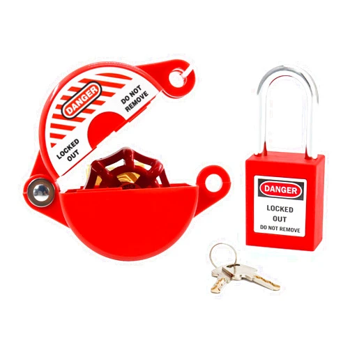 Young Dance Gate Valve Lockout and Safety Padlock, 1Set, Hose Bib Lock for Outdoor Faucet Knob/Water Spigot/Propane Tank, 1 to 2-1/2 in Dia Valve Handles, Plastic Red Secure Lock Device for Outside Garden Valve
