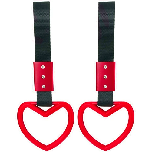 BBTO 2 Pieces Rings Heart Shaped Car Handle Straps Drift Charm Rear Bumper Warning Ring Decor Subway Bus Broken Heart Handle for Car Interior (Red)