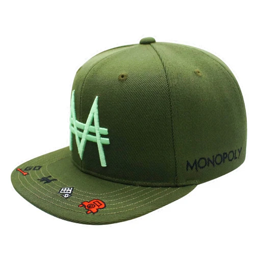 Concept One Hasbro Monopoly Baseball Cap, Adult Snapback Hat with Flat Brim, Olive Green