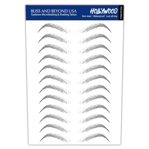 Bliss and Beyond USA | Waterproof Eyebrow Tattoo Stickers. A real hair stroke look. Hair replacement without surgery. Solution for hair loss. Tinted eyebrow tattoos. (New Hollywood, Natural Black)