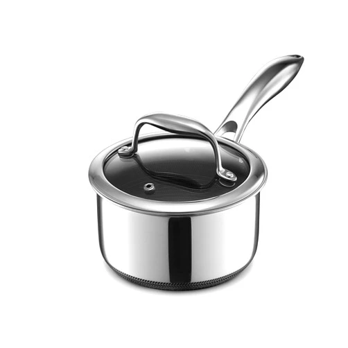HexClad Hybrid Nonstick 1-Quart Saucepan with Tempered Glass Lid, Stay-Cool Handle, Dishwasher Safe, Induction Ready, Compatible with All Cooktops