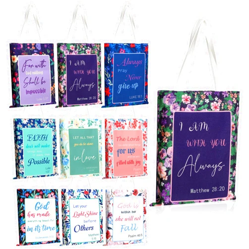 Talltalk 9 Pcs Christian Bible Tote Bags for Women Canvas Floral Verse Inspirational Scripture Tote Bag Bulk Religious Gift Reusable Shopping Bags for Women Wedding Church Grocery(Flower)