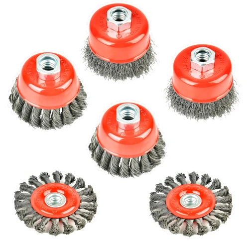 Aain Wire Cup Brush Set,6 Pack Wire Wheel for Angle Grinder,3 & 4 Inch Twisted Knotted & Coarse Crimped Cup Brush for Angle Grinders with 5/8